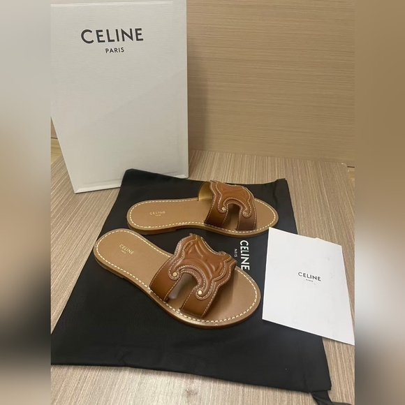 Celine Shoes - Celine Triomphe Slide Sandals